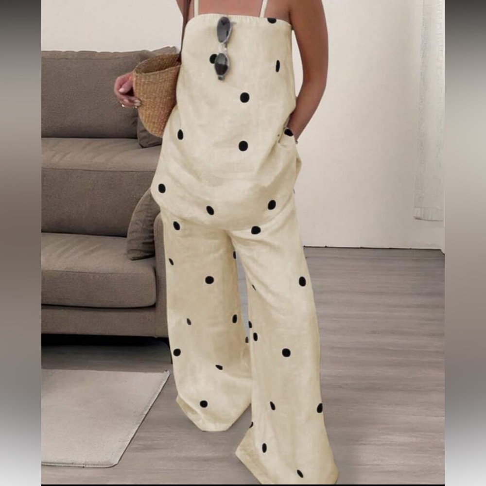 SHEIN Cream and Black Polka Dot 2 piece set